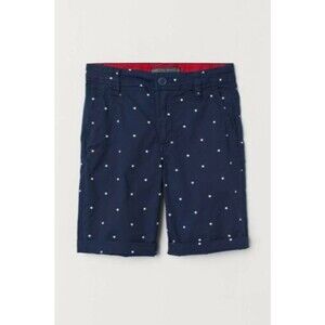 Boys H&M Classic Chino Shorts Blue Sz 12-13 w/white stars and adjustable waist